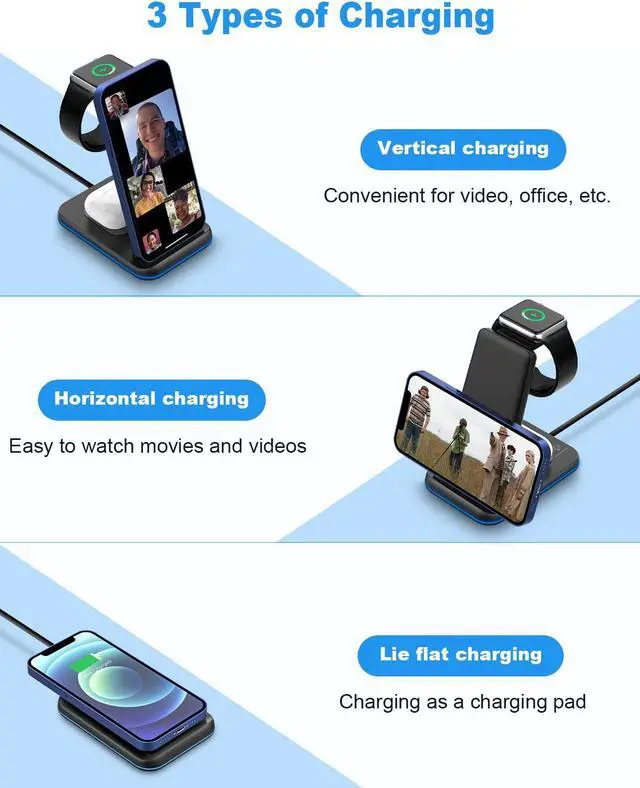 Alt view image 3 of 7 - Foldable Wireless Charger for Multiple Devices 3 in 1 Wireless Charging Station for Travel, Compatible with iPhone15 14 13 12 11/Pro/XR, iWatch Charger for7/6/5/4/3/2, Airpods Wireless/Pro