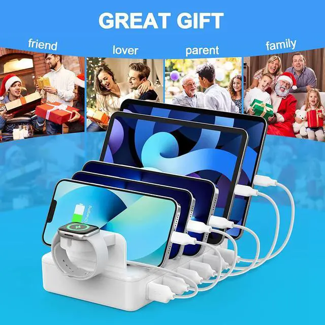 Alt view image 7 of 7 - Charging Station for Multiple Devices 50W 6 Ports Charging Dock with 6 Cables Compatible with Cellphone Tablet Kindle  Watch and Other Electronic
