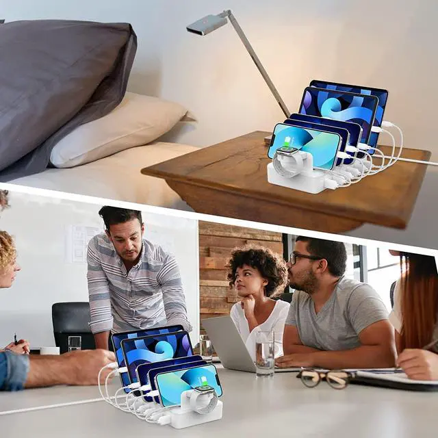 Alt view image 6 of 7 - Charging Station for Multiple Devices 50W 6 Ports Charging Dock with 6 Cables Compatible with Cellphone Tablet Kindle  Watch and Other Electronic