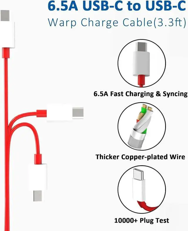 Alt view image 4 of 5 - for OnePlus Warp Charger, 65W Block Replacement for OnePlusNord 2 5G/9 Pro/9RT/9/9R/8T/Realme,10V 6.5 A Warp65 OnePlus Fast Wall Charger Adapter with 3.3 ft USB C Warp Cable