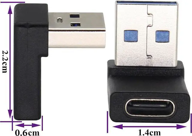 Alt view image 2 of 7 - Right Angle USB 3.0 A to USB C Adapter 90 Degree USB 3.0 A Male to USB Type C Female Converter (OTG) for PC Laptops Power Banks Chargers More USB and Type-C Devices (2 Pack-Black/Up)