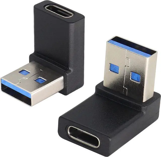 Main image of Right Angle USB 3.0 A to USB C Adapter 90 Degree USB 3.0 A Male to USB Type C Female Converter (OTG) for PC Laptops Power Banks Chargers More USB and Type-C Devices (2 Pack-Black/Up)