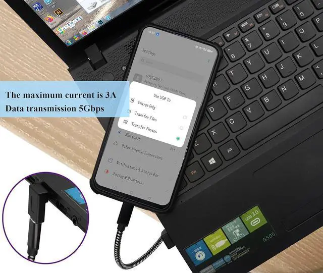 Alt view image 6 of 7 - Right Angle USB 3.0 A to USB C Adapter 90 Degree USB 3.0 A Male to USB Type C Female Converter (OTG) for PC Laptops Power Banks Chargers More USB and Type-C Devices (2 Pack-Black/Up)