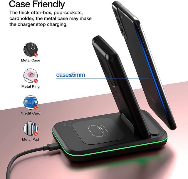 Alt view image 3 of 6 - Wireless Charger for /Android Foldable 3 in 1 Fast Charging Station/Stand/Multi Charger for  S25 Ultra/S24/Note 20 Travel Pad for Galaxy Watch 7/6/5/4/Active 2 For Buds(Black)