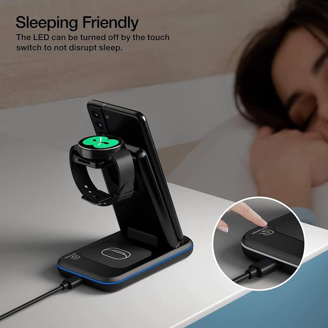 Alt view image 5 of 6 - Wireless Charger for /Android Foldable 3 in 1 Fast Charging Station/Stand/Multi Charger for  S25 Ultra/S24/Note 20 Travel Pad for Galaxy Watch 7/6/5/4/Active 2 For Buds(Black)