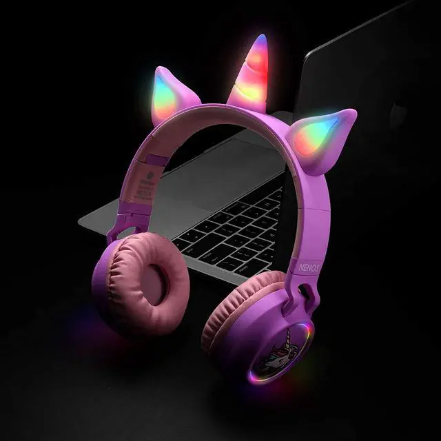 Alt view image 5 of 7 - NENOS Bluetooth Kids Headphones - Wireless 93dB Limited Volume Unicorn Headphones