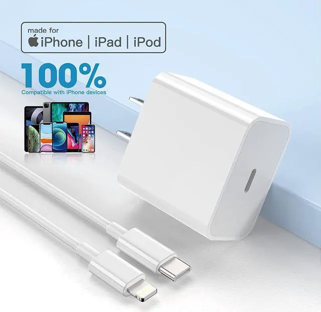 Alt view image 4 of 5 - [MFI Certified] iPhone Charger Block USB C Fast Wall Plug with 6ft USB C to Lightning Cable for i Phone/14/13/12/11/pro/pro max/Air pods pro/iPad air 3/min4 (White)