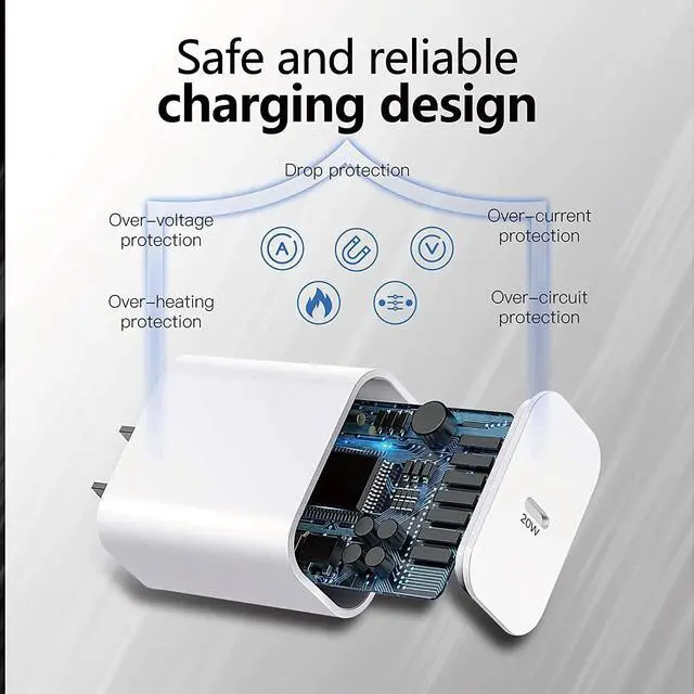 Alt view image 2 of 5 - [MFI Certified] iPhone Charger Block USB C Fast Wall Plug with 6ft USB C to Lightning Cable for i Phone/14/13/12/11/pro/pro max/Air pods pro/iPad air 3/min4 (White)