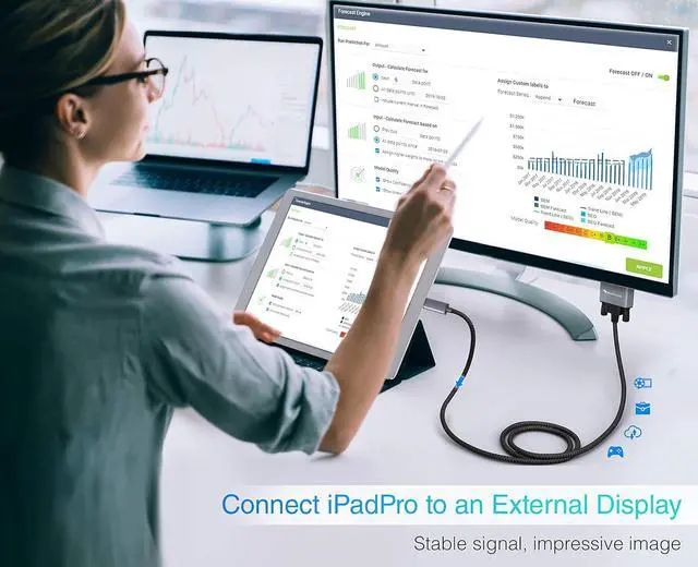 Alt view image 5 of 7 - BlueRigger USB C to DVI Cable (10FT, 4K 30Hz, USB 3.1 Type C to DVI, Thunderbolt 3 to DVI) USB-C to DVI-D Cable Compatible with Samsung Galaxy, Surface Book, MacBook Pro, Dell, Pixelbook and More