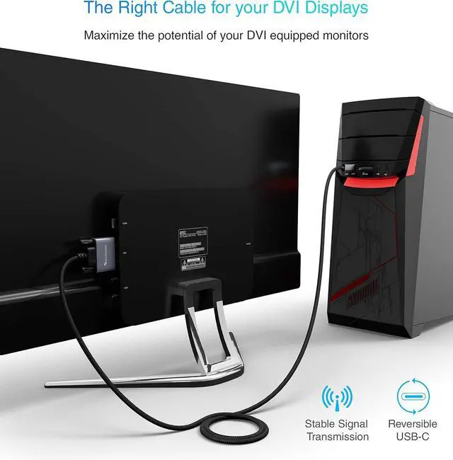 Alt view image 6 of 7 - BlueRigger USB C to DVI Cable (10FT, 4K 30Hz, USB 3.1 Type C to DVI, Thunderbolt 3 to DVI) USB-C to DVI-D Cable Compatible with Samsung Galaxy, Surface Book, MacBook Pro, Dell, Pixelbook and More