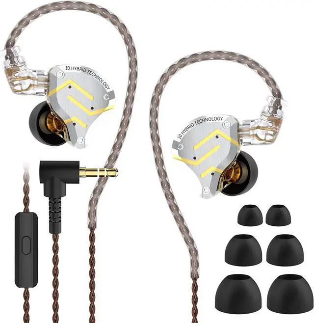 Main image of KZ ZS10 Pro Wired in Ear Headphones, 4BA+1DD Hybrid 10 Drivers HiFi Bass in Ear Monitor Earphones, Noise Cancelling EarbudNo Mic, glaregold