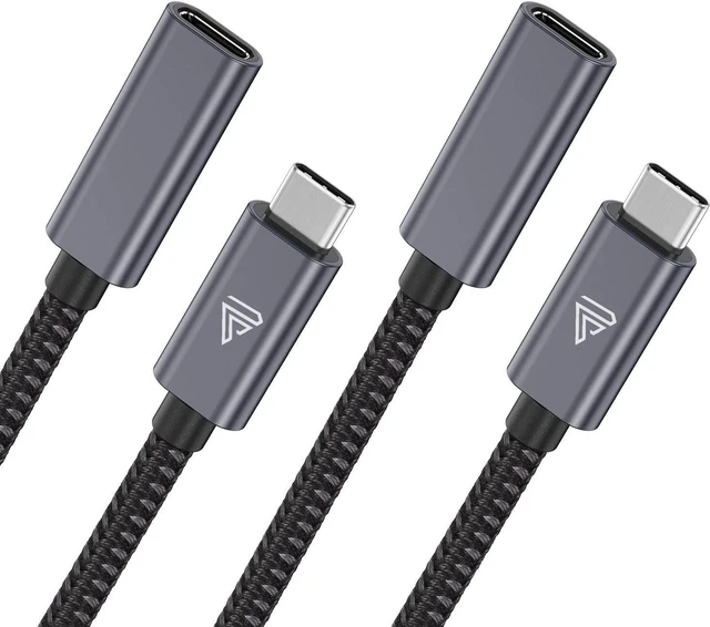 Main image of Faracent USB Type C Extension Cable (1.5ft/0.5M), USB 3.1(10gbps) Male to Female Extender Braided Data Cord Compatible with MacBook M2 Air Pro, iPad Pro 2021, Surface Samsung S22 Grey- 2 Packs