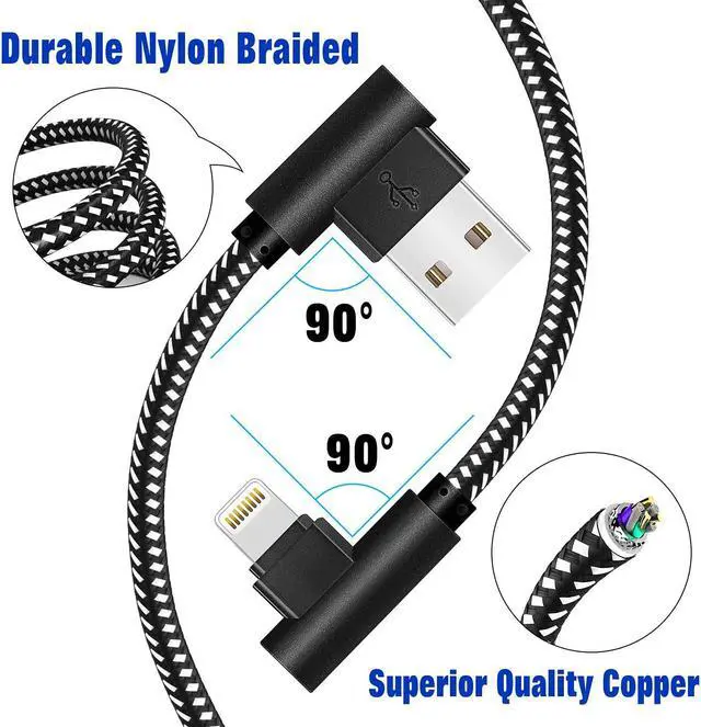 Alt view image 3 of 7 - OCEEK iPhone Charger [MFi Certified] 3 Pack (3/6/10FT) Nylon Braided Lightning Cable Right Angle Fast Charging Cords Compatible with iPhone 14/13/12/11/ Xs/XS Max/XR/X/8/8 Plus/7/7 Plus iPad iPod