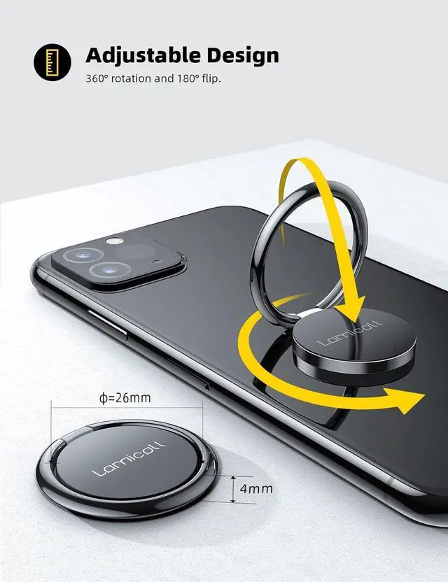 Alt view image 5 of 7 - Phone Ring Holder Finger Grip Stand - Cell Phone Kickstand 360 Rotation Polished Metal Grip for Magnetic Car Mount Compatible with iPhone 16/15/14/13/12/11 Pro Max Smartphone Accessories