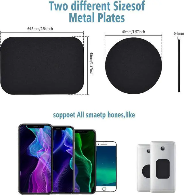 Alt view image 3 of 7 - Mount Metal Plate for Cell Phone Magnet Holder Magnetic Car Mount with Strong Adhesive Sticker, 2 Round and 2 Rectangle Black