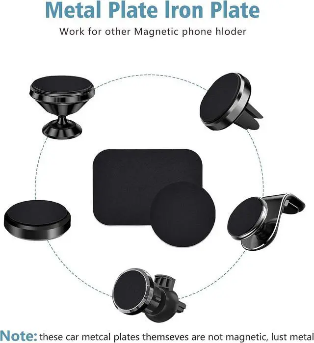 Alt view image 5 of 7 - Mount Metal Plate for Cell Phone Magnet Holder Magnetic Car Mount with Strong Adhesive Sticker, 2 Round and 2 Rectangle Black