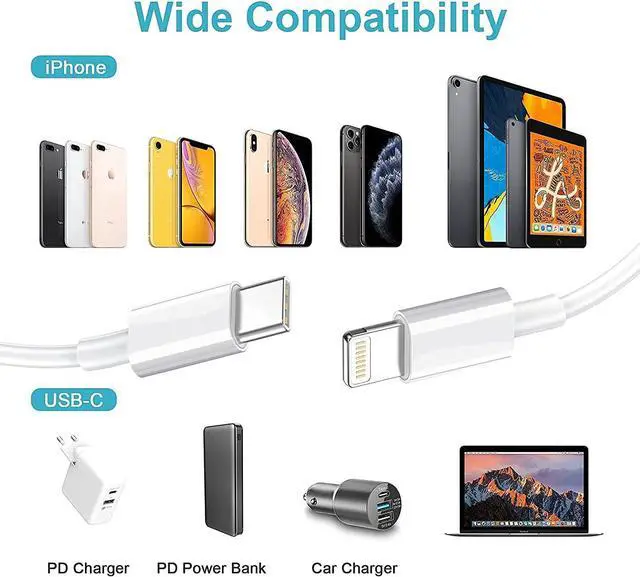 Alt view image 5 of 7 - 2 Pack  iPhone Fast Charger Cable  MFi Certified  USB Type C to Lightning Cable for iPhone 12/12Pro/Max/11/11Pro/XS/Max/XR/X/8/8Plus/7/6/5/SE (White 1M/3.3FT) Original Certified