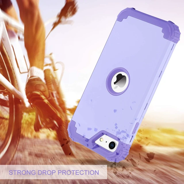 Alt view image 3 of 7 - for iPhone SE 2022 Case and iPhone SE 2020 Case Heavy Duty 3 in 1 Full Body Rugged Shockproof Hybrid Hard PC Soft Rubber Case for iPhone SE 3rd/2nd Gen Light Purple/Lavender