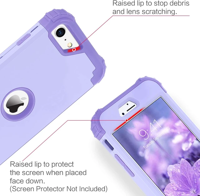 Alt view image 4 of 7 - for iPhone SE 2022 Case and iPhone SE 2020 Case Heavy Duty 3 in 1 Full Body Rugged Shockproof Hybrid Hard PC Soft Rubber Case for iPhone SE 3rd/2nd Gen Light Purple/Lavender