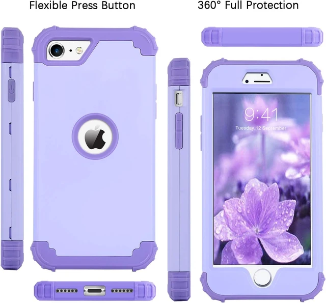 Alt view image 7 of 7 - for iPhone SE 2022 Case and iPhone SE 2020 Case Heavy Duty 3 in 1 Full Body Rugged Shockproof Hybrid Hard PC Soft Rubber Case for iPhone SE 3rd/2nd Gen Light Purple/Lavender