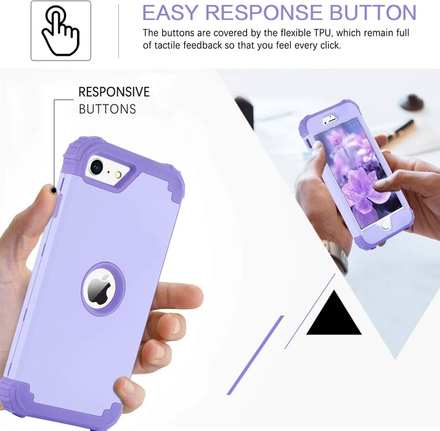 Alt view image 5 of 7 - for iPhone SE 2022 Case and iPhone SE 2020 Case Heavy Duty 3 in 1 Full Body Rugged Shockproof Hybrid Hard PC Soft Rubber Case for iPhone SE 3rd/2nd Gen Light Purple/Lavender