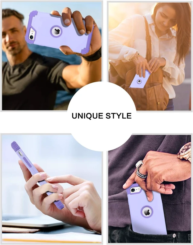 Alt view image 6 of 7 - for iPhone SE 2022 Case and iPhone SE 2020 Case Heavy Duty 3 in 1 Full Body Rugged Shockproof Hybrid Hard PC Soft Rubber Case for iPhone SE 3rd/2nd Gen Light Purple/Lavender