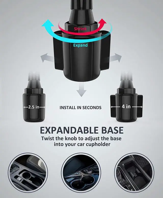 Alt view image 3 of 7 - Dual Phone Holder for Car Cup Holder  Long Flexible Neck 360° Rotatable Car Phone Mount - Adjustable Cell Cup Holder Universal Size Fits 2 iPhone  GPS and More (Cradle)