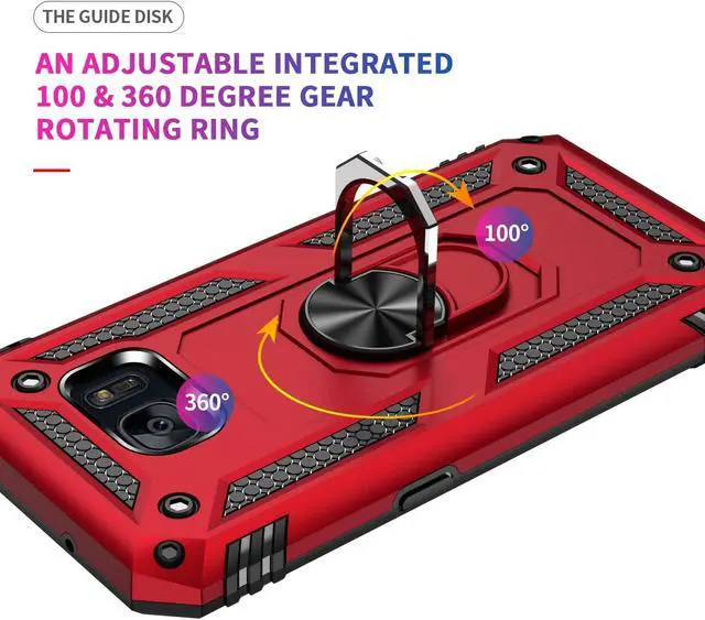 Alt view image 5 of 7 - Androgate for Samsung Galaxy S7 Case with HD Screen Protectors, Military-Grade Metal Ring Holder Kickstand 15ft Drop Tested Shockproof Cover Case for Samsung Galaxy S7 Red