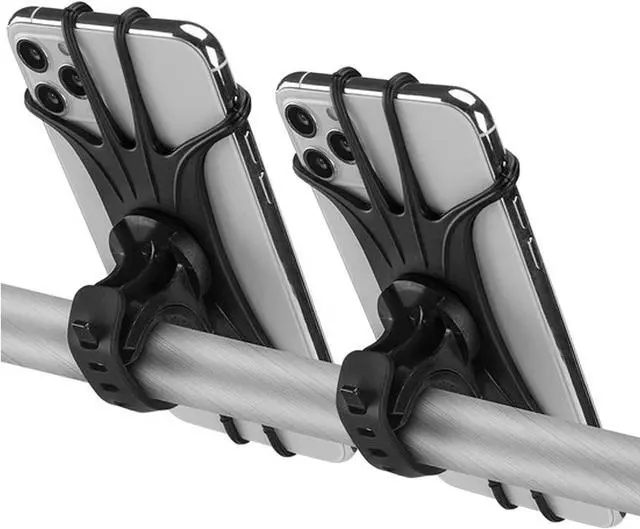 Main image of 2 Pack Universal Bike Phone Mounts, 360 Rotation Silicone Holders for iPhone and Samsung, Compatible with 4.7-6.8 Inches Phones, Easy Installation