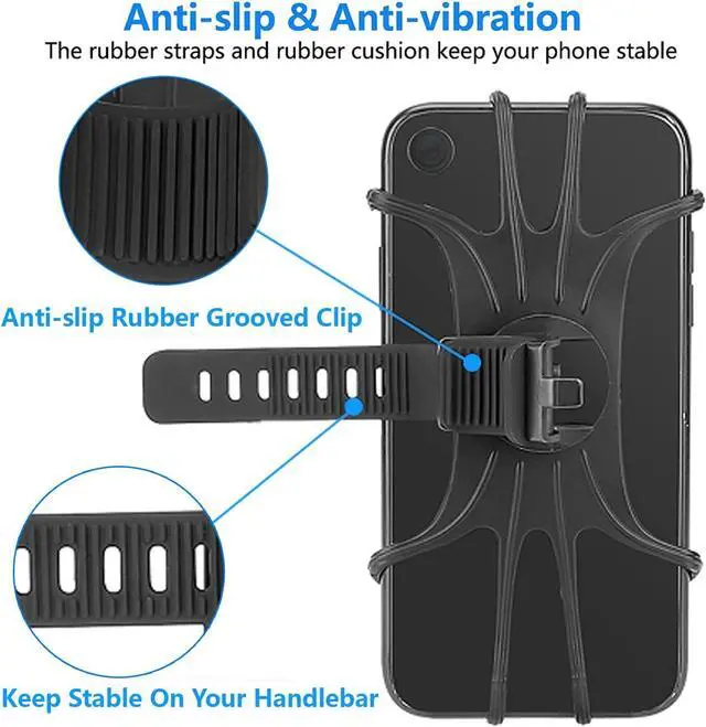 Alt view image 3 of 7 - 2 Pack Universal Bike Phone Mounts, 360 Rotation Silicone Holders for iPhone and Samsung, Compatible with 4.7-6.8 Inches Phones, Easy Installation