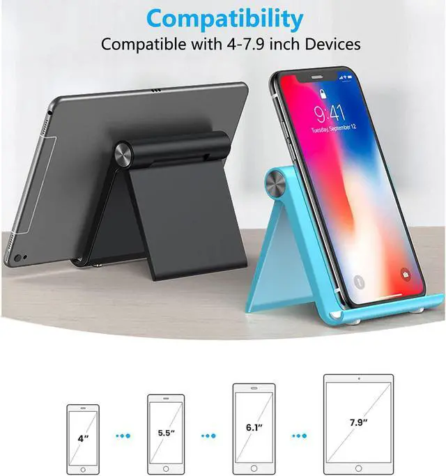 Alt view image 2 of 7 - VOVIGGOL Cell Phone Stand Holder, Cellphone Holder Adjustable Desktop Phone Stand for Desk, Foldable Phone Cradle Dock Mobile Stand for iPhone iPad Tablet 4 to 7.9 Inch Smartphones (Black)
