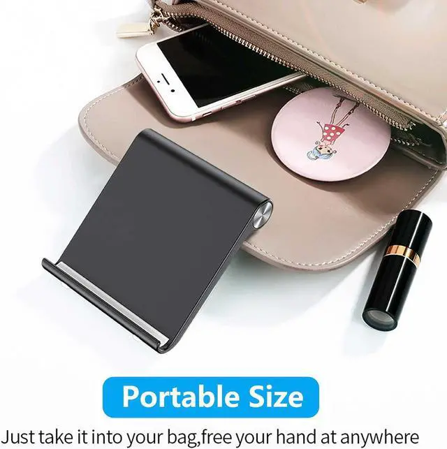 Alt view image 7 of 7 - VOVIGGOL Cell Phone Stand Holder, Cellphone Holder Adjustable Desktop Phone Stand for Desk, Foldable Phone Cradle Dock Mobile Stand for iPhone iPad Tablet 4 to 7.9 Inch Smartphones (Black)