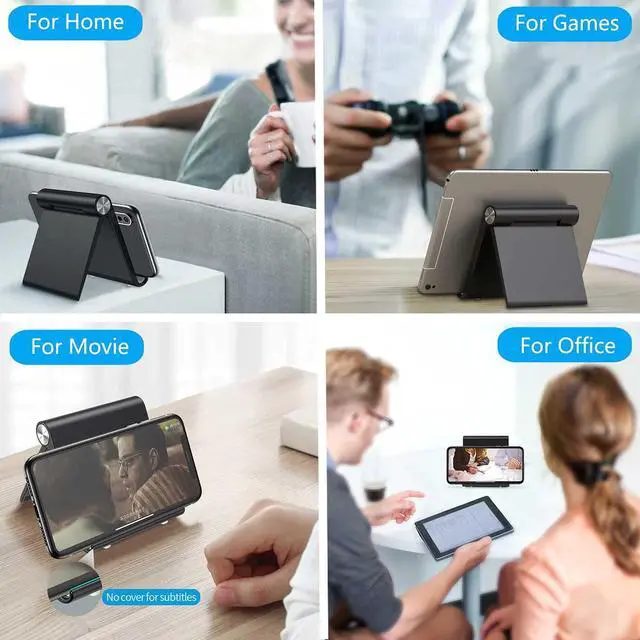 Alt view image 6 of 7 - VOVIGGOL Cell Phone Stand Holder, Cellphone Holder Adjustable Desktop Phone Stand for Desk, Foldable Phone Cradle Dock Mobile Stand for iPhone iPad Tablet 4 to 7.9 Inch Smartphones (Black)