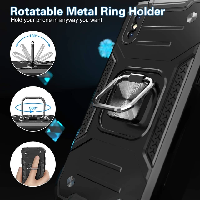 Alt view image 3 of 7 - for iPhone Xs Case with Screen Protector Shock Absorption Heavy Duty Drop Test Case with Car Mount Kickstand Lightweight Protective Phone Case for iPhone X/XS 5.8 Inch Black