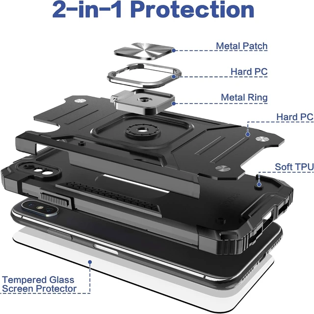 Alt view image 6 of 7 - for iPhone Xs Case with Screen Protector Shock Absorption Heavy Duty Drop Test Case with Car Mount Kickstand Lightweight Protective Phone Case for iPhone X/XS 5.8 Inch Black
