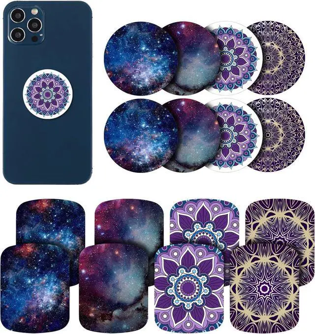 Main image of Weewooday 24 Pieces Phone Metal Plates Magnetic Mount Accessory for All Magnetic Car, Cell Phone, Tablet Holder, 12 Rectangle and 12 Round (Purple and Blue, Delicate Style)