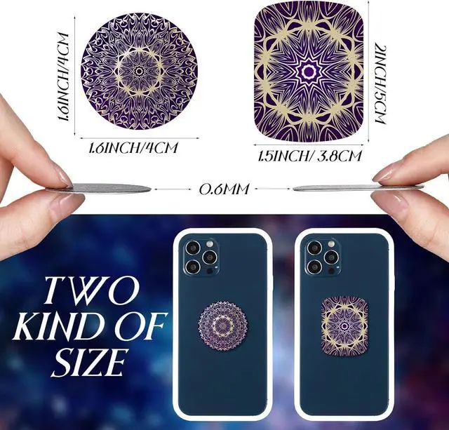 Alt view image 2 of 7 - Weewooday 24 Pieces Phone Metal Plates Magnetic Mount Accessory for All Magnetic Car, Cell Phone, Tablet Holder, 12 Rectangle and 12 Round (Purple and Blue, Delicate Style)