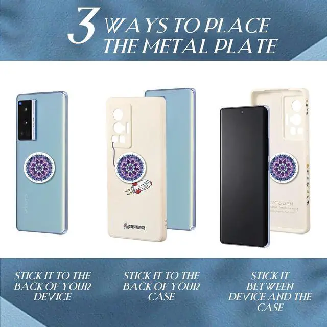 Alt view image 4 of 7 - Weewooday 24 Pieces Phone Metal Plates Magnetic Mount Accessory for All Magnetic Car, Cell Phone, Tablet Holder, 12 Rectangle and 12 Round (Purple and Blue, Delicate Style)