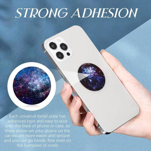 Alt view image 6 of 7 - Weewooday 24 Pieces Phone Metal Plates Magnetic Mount Accessory for All Magnetic Car, Cell Phone, Tablet Holder, 12 Rectangle and 12 Round (Purple and Blue, Delicate Style)