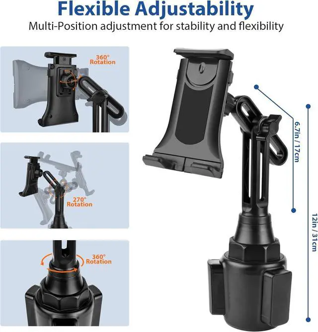 Alt view image 4 of 6 - leQuiven Car Cup Phone Holder/Tablet Cup Holder Mount for Galaxy S25 Ultra/S25+/S25/S24 Ultra/S24/S24+/S23 Ultra/S23/S22/Z Fold 5/S22/S21/iPad Mini 6, for iPhone Series and Other Devices Under 13"