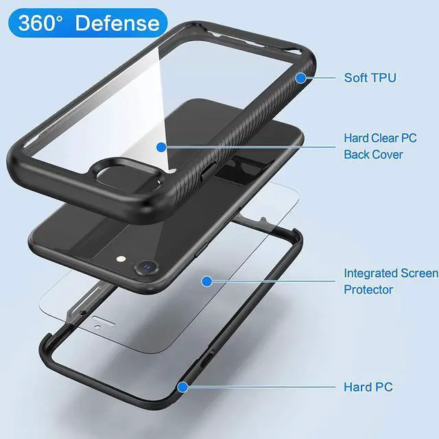 Alt view image 4 of 7 - for iPhone SE 2020 Case for iPhone 8 & 7 & SE 2022 Case(SE 2nd/3rd) Slim Fit Full-Body Shock Absorption Sturdy Cover with Build in Screen Protector Heavy Duty Shock Resistant Hard Cover Black