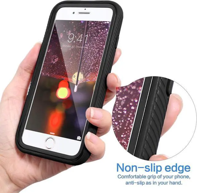 Alt view image 7 of 7 - for iPhone SE 2020 Case for iPhone 8 & 7 & SE 2022 Case(SE 2nd/3rd) Slim Fit Full-Body Shock Absorption Sturdy Cover with Build in Screen Protector Heavy Duty Shock Resistant Hard Cover Black