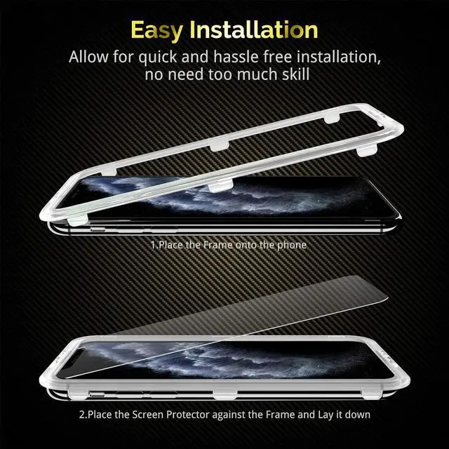 Alt view image 2 of 7 - UNBREAKcable 3-Pack Screen Protector for iPhone 11 Pro/iPhone XS/iPhone X, Double Shatterproof Tempered Glass [Easy Installation Frame] [9H Hardness] [HD Clear] [Case Friendly] for iPhone 5.8 inch