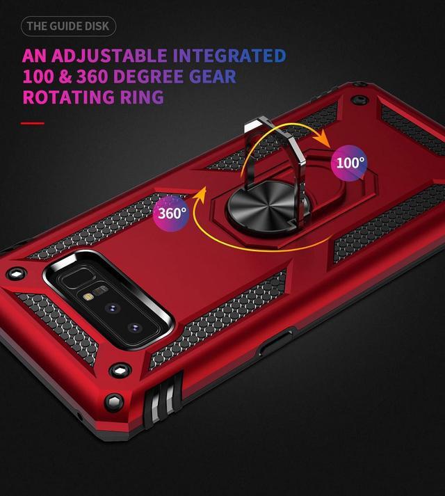 Alt view image 6 of 7 - Military Grade Drop Impact for Samsung Galaxy Note 8 Case 360 Metal Rotating Ring Kickstand Holder Built-in Magnetic Car Mount Armor Shockproof Cover for Galaxy Note 8 Protection Case (Blue)