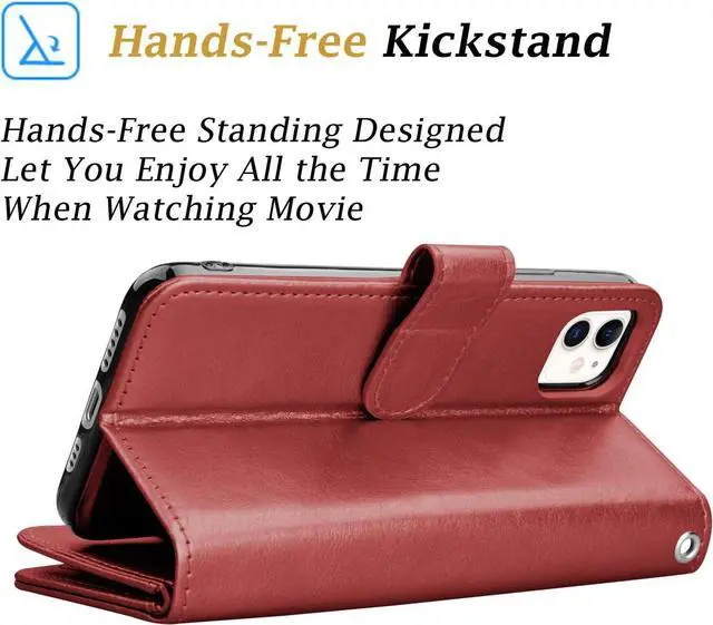 Alt view image 4 of 7 - Takfox Wallet Case for iPhone 11, iPhone 11 6.1 Leather Wallet Case with ID Credit Card Holder Slots Folio Flip Kickstand Detachable Magnetic Phone Case & Carrying Wrist Strap for iPhone 11-Wine Red