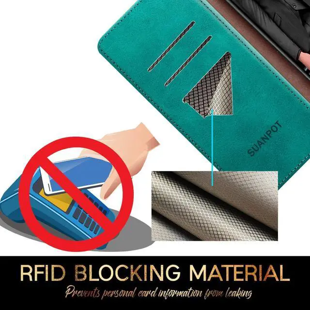 Alt view image 3 of 7 - for iPhone 7/8/SE2/SE 3rd 2020/2022 4.7 RFID Blocking Wallet case Credit Card Holder Flip Book PU Leather Phone case Cover Cellphone Women Men for iPhone SE3 case Wallet Blue Green