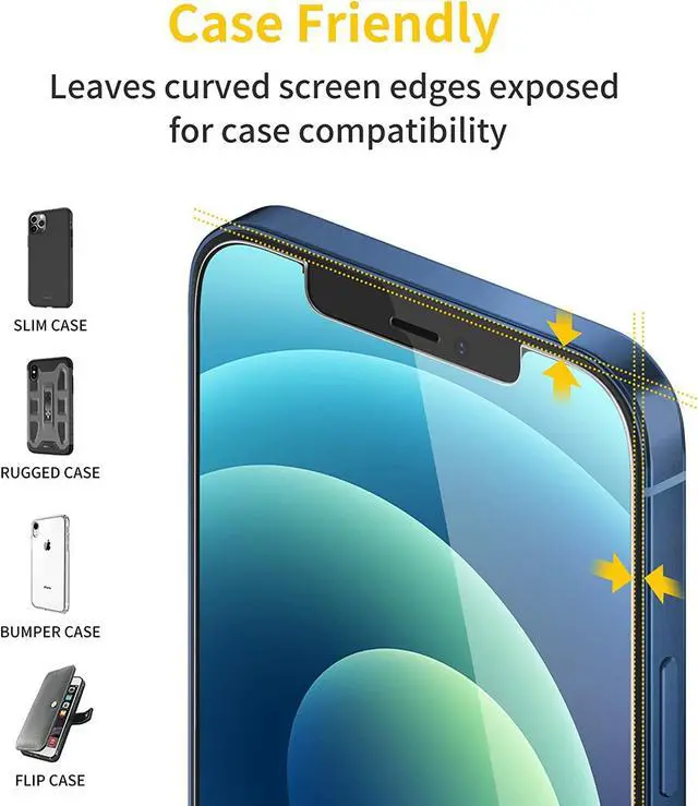 Alt view image 7 of 7 - UNBREAKcable 3-Pack Screen Protector for iPhone 12 / iPhone 12 Pro, Double Shatterproof Tempered Glass [Easy Installation] [9H Hardness] [99.99% HD Clear] [Case Friendly] for iPhone 6.1 inch