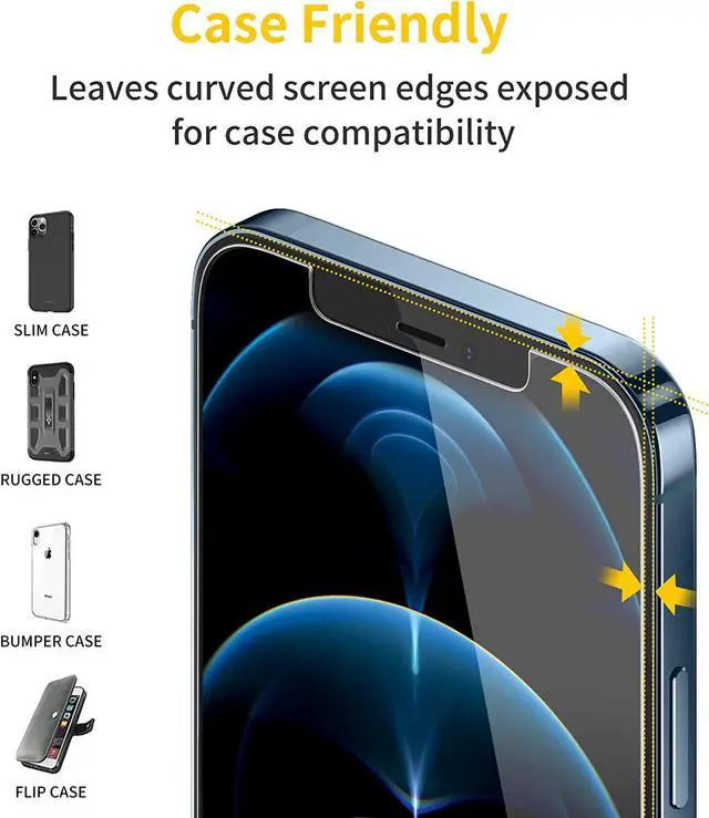 Alt view image 6 of 7 - UNBREAKcable 3-Pack Screen Protector for iPhone 12 Pro Max, Double Shatterproof Tempered Glass [Easy Installation] [9H Hardness] [99.99% HD Clear] [Case Friendly] for iPhone 6.7 inch