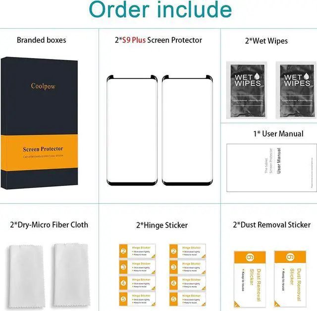 Alt view image 7 of 7 - 2-PACKCoolpow Designed for Samsung Galaxy S9 Plus Screen Protector, Case Friendly, Anti-Bubble, 3D Curved Coverage, Samsung S9 Plus Screen Protector Tempered Glass Cell Phone Film.NOTE:Not for S9