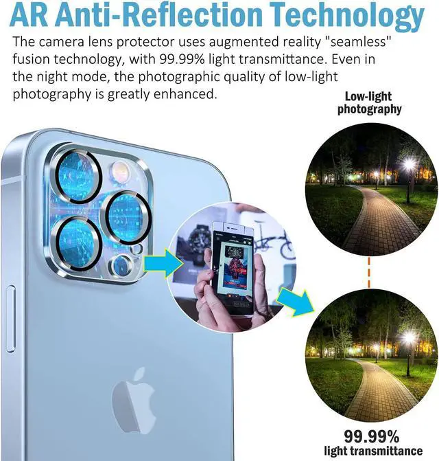 Alt view image 3 of 6 - [3 Pack] Tempered Glass Camera Lens Protector for iPhone 13 Pro 6.1  iPhone 13 Pro Max 6.7 9H Hardness Ultra HD Anti-Scratch Easy to Install Case Friendly [Does not Affect Night Shots]